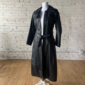 Vintage Black Leather Long Coat